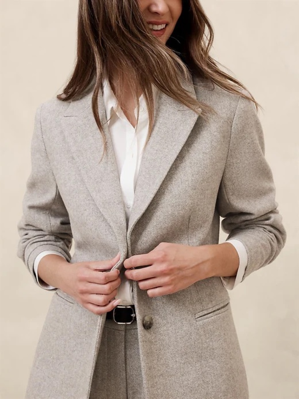 Banana Republic Women's Light Taupe Herringbone Tailored Blazer